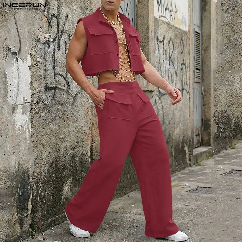 Men'S Fashion 2026 - INCERUN Set Pria Atasan Crop Tanpa