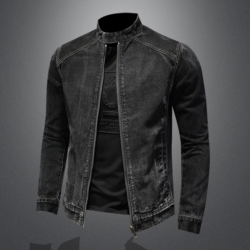 Mens Fashion Bomber Jacket - Jaket Bomber Denim kerah berdiri, mantel