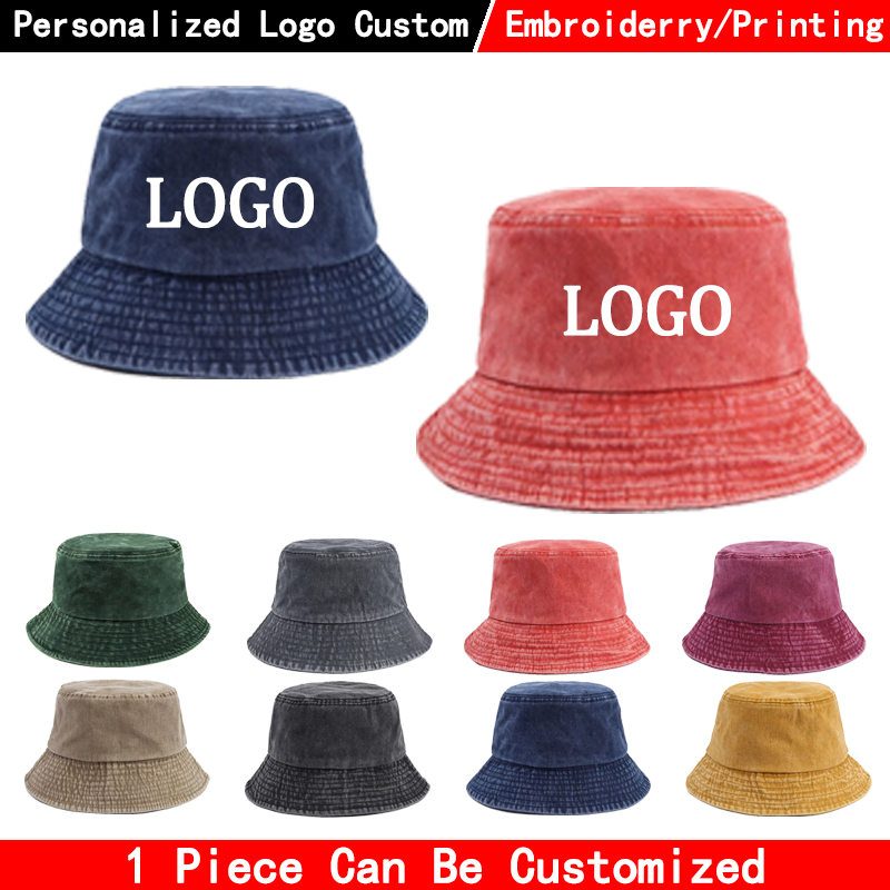 Men'S Fashion With Hat - Topi Bucket Denim dengan Logo Kustom,