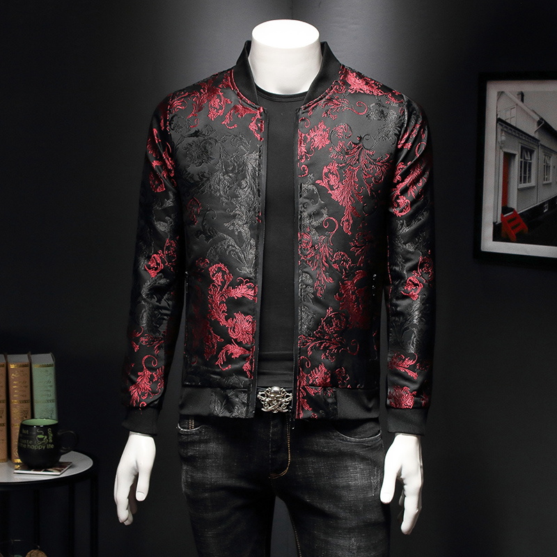 Mens Fashion Bomber Jacket - Jaket Bunga Pola Paisley Pria Jaket