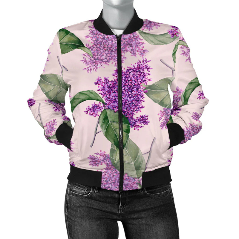 Mens Fashion Bomber Jacket - Jaket ritsleting motif 3d seri bunga