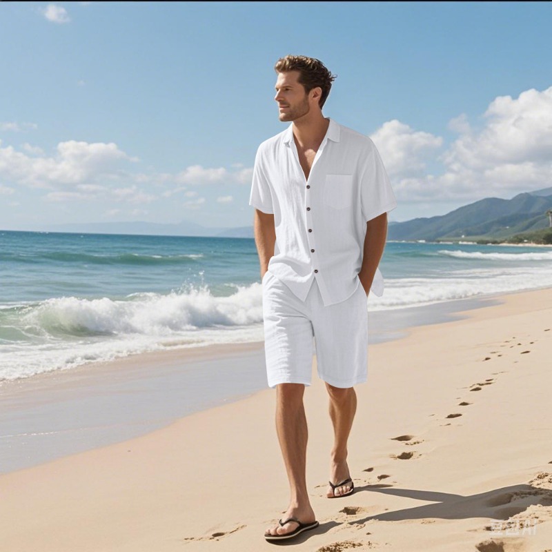 Setelan Kemeja Kerah Camp dan  - Linen Shirt Summer ulasan dan harga