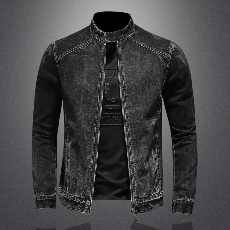 Jaket Bomber Denim kerah berdi - Mens Fashion Bomber Jacket ulasan dan harga
