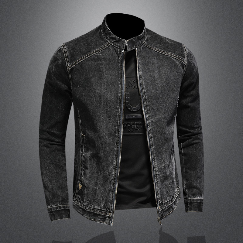 Jaket Bomber Denim kerah berdi - Mens Fashion Bomber Jacket ulasan dan harga